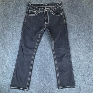 True Luck Jeans Mens 32x28 Black Denim Stretch Classic White Stitching Bootcut